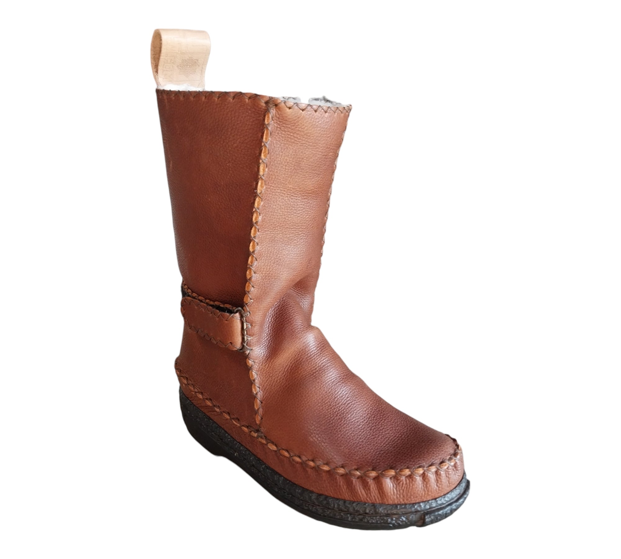 Pull On Leather Boots with Velcro Straps (UK 6)